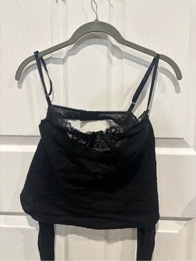 White Fox Boutique Black Lace Corset Bustier Top - Size S